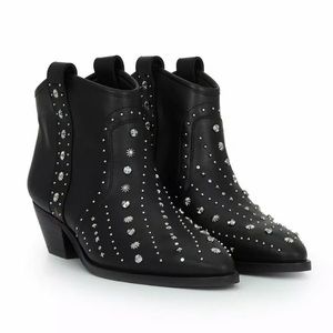 NEW Sam Edelman Brian Leather Embellished Ankle Boot Studded Western